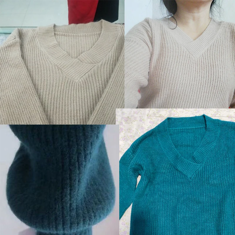 Женский трикотажный свитер с V-образным вырезом и длинным рукавом | Женская