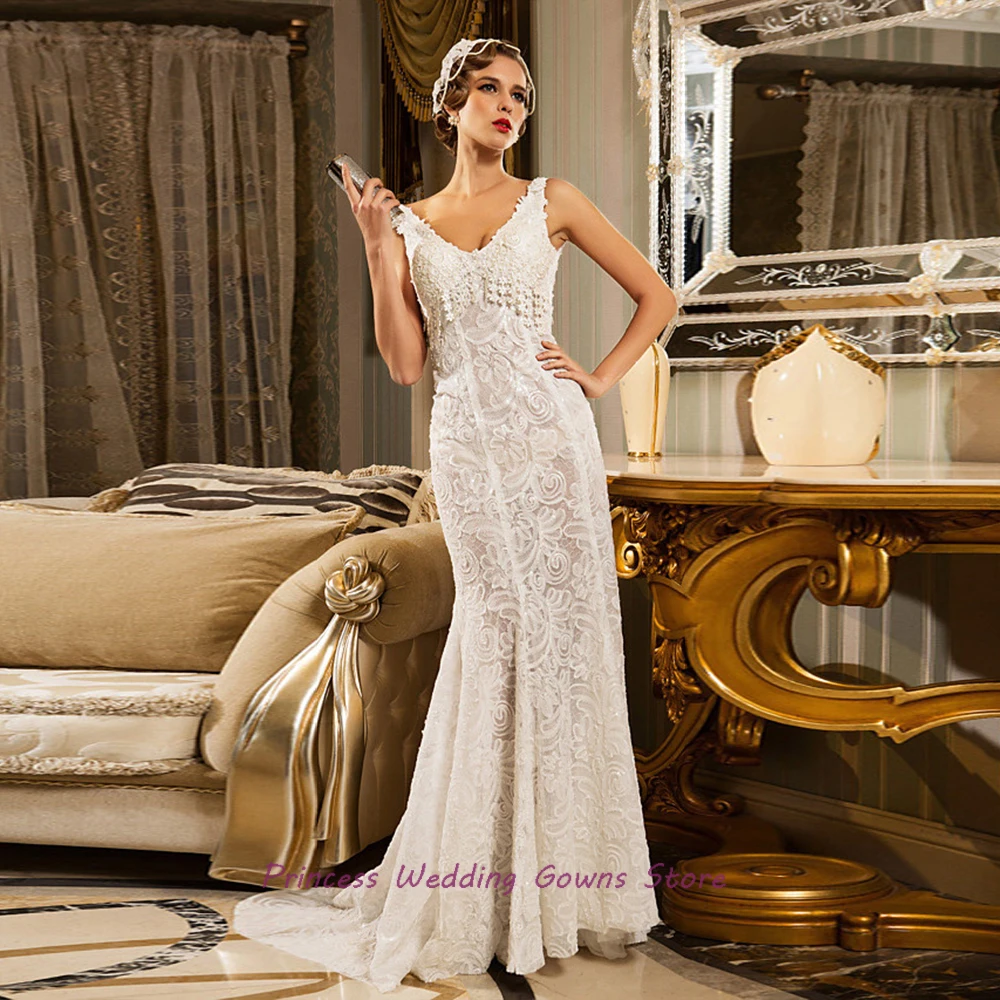 

2021 Strapless Wedding Dress Beaded Lace Strapless Vintage Illusion Appliques Bride Gown Custom Robe