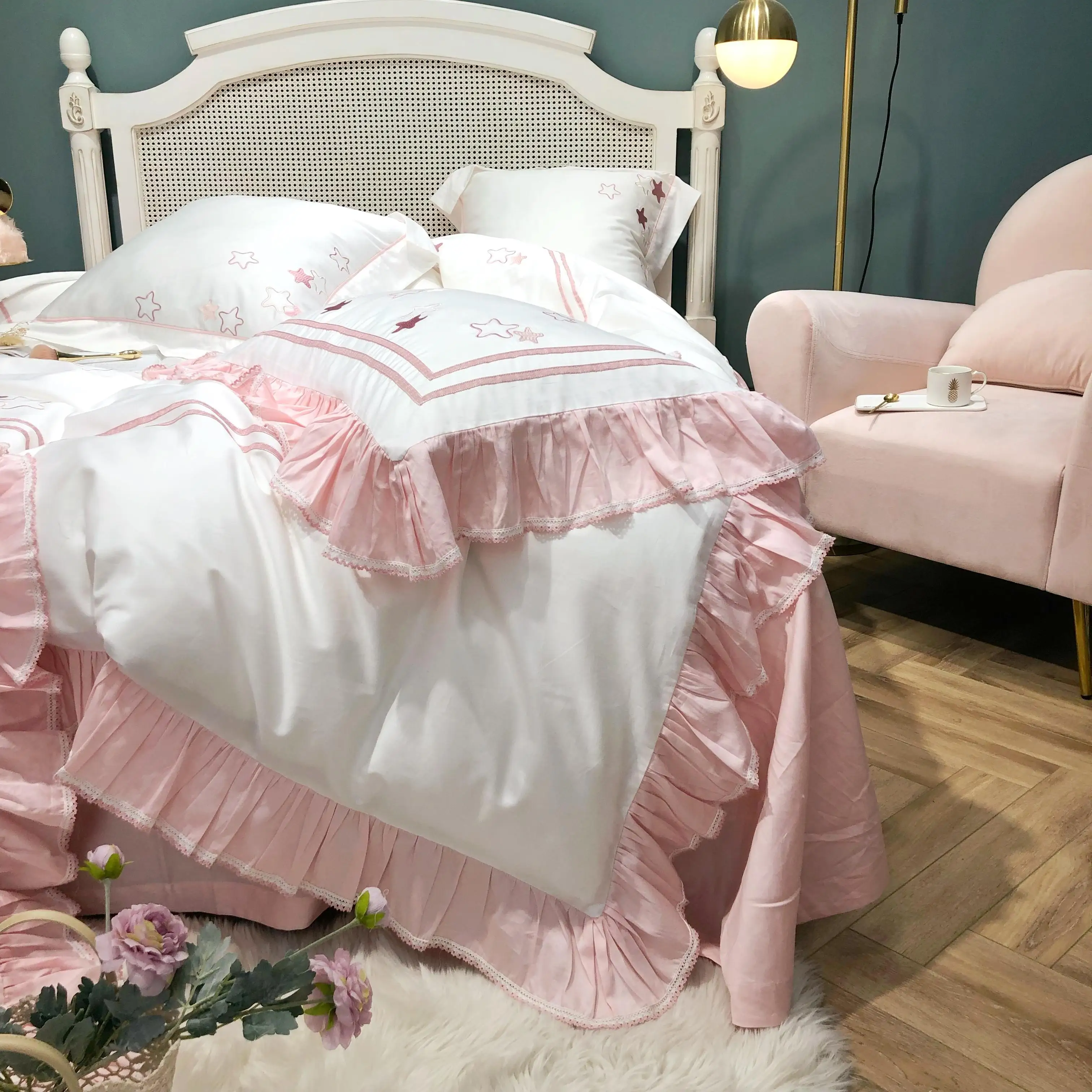 43 роскошные а ля 60ые Хлопковых Носков со звездами вышивка Постельное белье