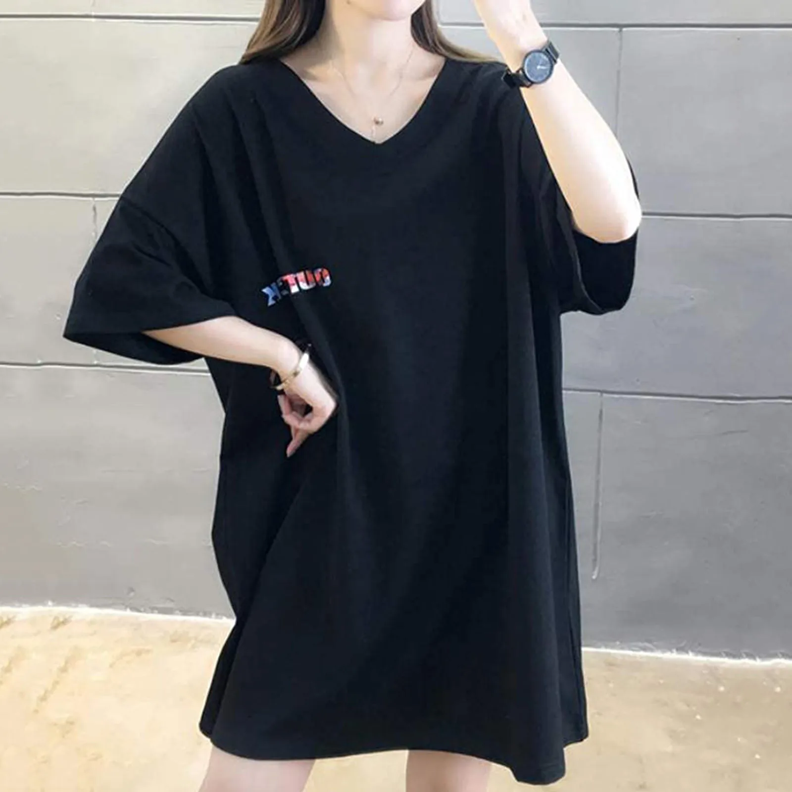 В стиле Харадзюку для женщин больших размеров летняя футболка с буквенным