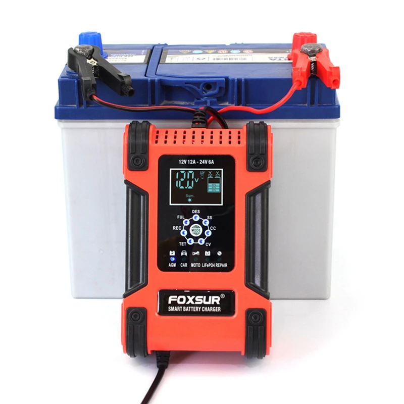 HFES FOXSUR 12V 24V 12A импульсное Ремонтное зарядное устройство Lifepo4 мотоциклетное и
