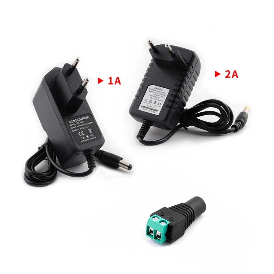 

LED Adapter 12V 5V 1A 2A Switching Power Supply Source 12 5V Volt Female Adapter Connect For LED Strip 5050 2835 5630 2PIN Strip