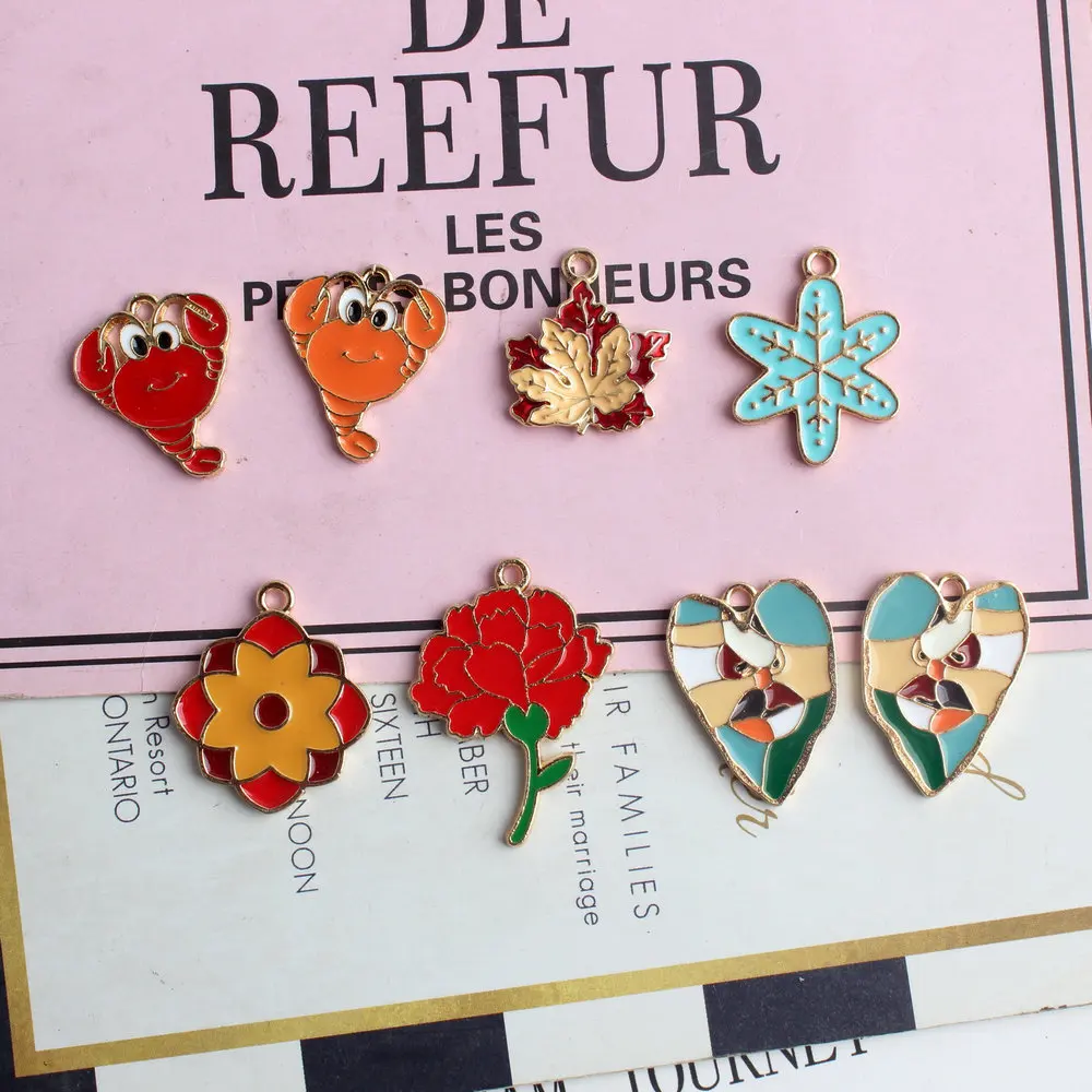 

10pcs Lobster Enamel Charms Rose Flower Pendant Abstract Design Pattern for Bracelet Earrings Jewelry DIY Accessory