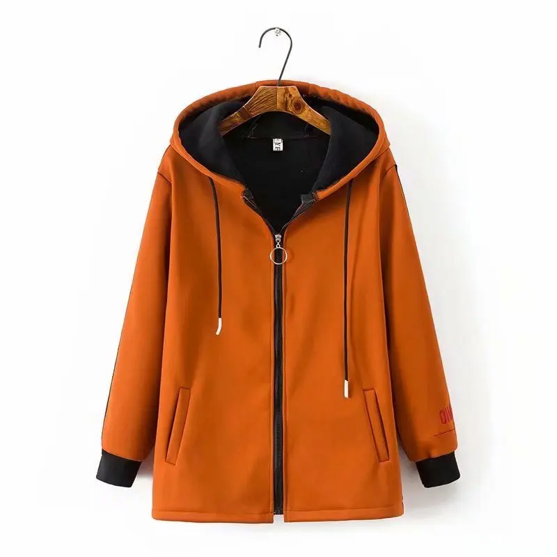 

Plus size women's jacket hooded velvet autumn winter 2021 women's clothing black red Caramel color Women's outerwear zipper coat