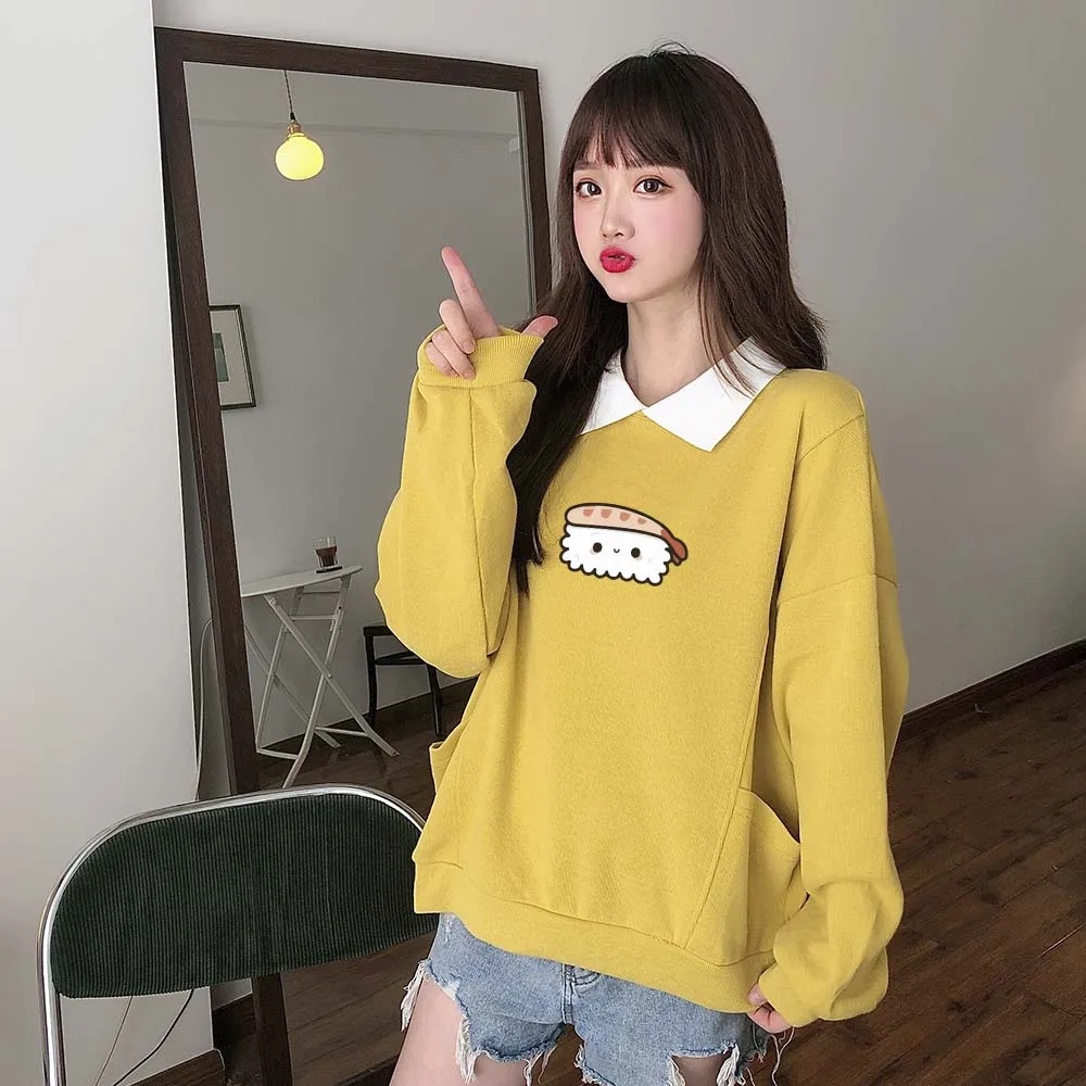 Женская толстовка с длинным рукавом и отложным воротником в стиле Харадзюку |