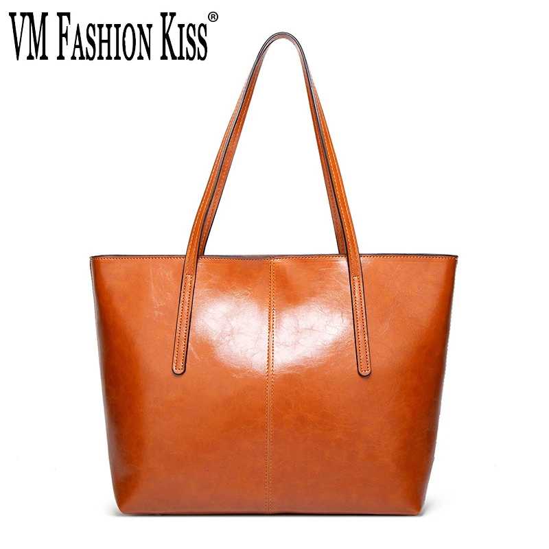 

Women's Bag Oil Wax PU Leather Large Capacity Casual Tote Luxury Designer Handbag Vintage Shopper Purses Casual Bolsa Feminina