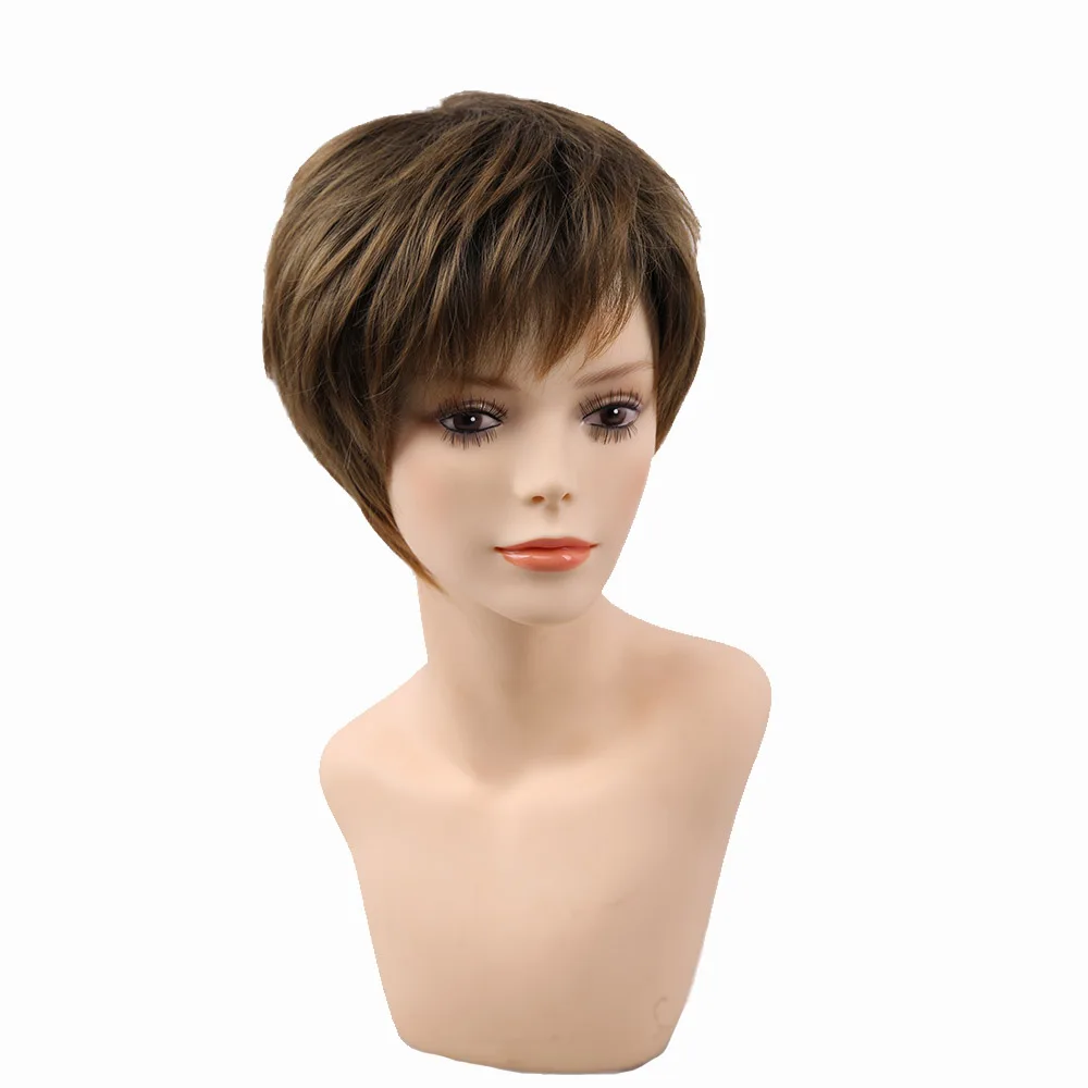 

Amir Blonde Short Wig Female Haircut Puffy Straight Brown Synthetic Hair Wigs for American Africa Women