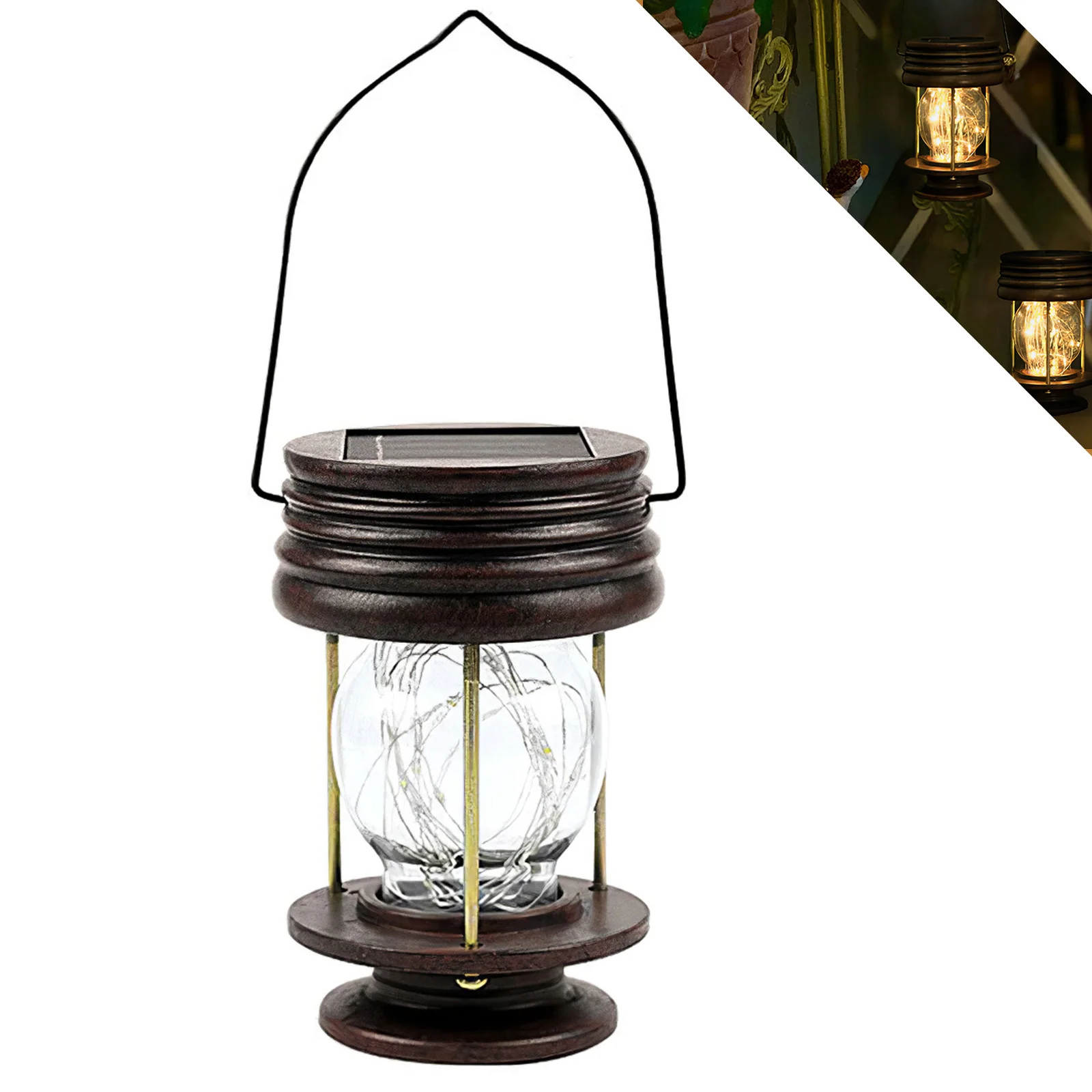 

Светодиодный фонарь на солнечной батарее в стиле ретро, уличная садовая люстра, освещение для газона, ландшафта, дорожное освещение, светил...