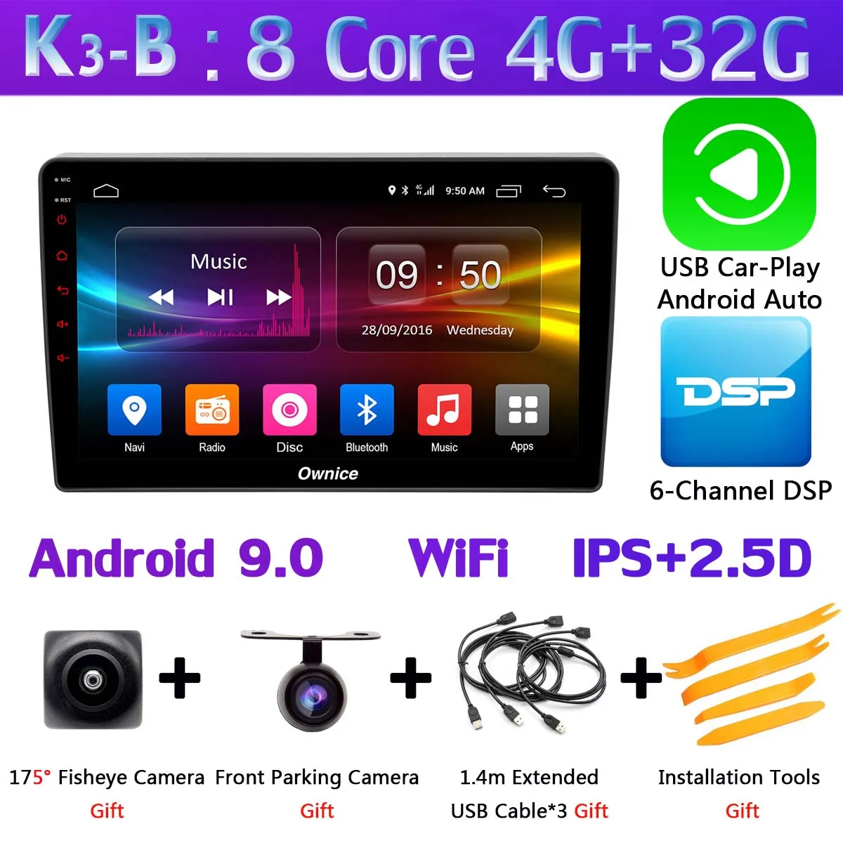 360°4×камера 4G LTE Android 9,0 4G+ 64G 8Core SPDIF DSP CarPlay автомобильный мультимедийный плеер gps радио для Kia K5 Optima 2011 - Цвет: K3-B-CarPlay
