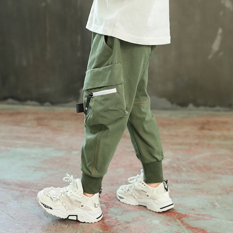 Штаны для мальчиков модные штаны шаровары повседневные карго детей осенняя