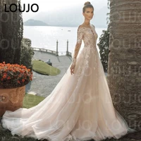 luojo romantic wedding dress long sleeves illusion lace tulle floor length a line bridal gowns elegant princess white ivory plus