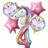 6pcs rainbow unicorn balloon 1 2 3 4 5 6 7 8 9 number foil balloons unicorn theme birthday party decorations baby shower globos