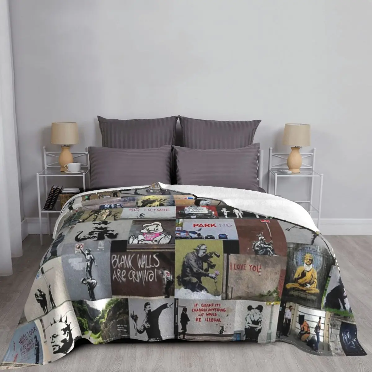 

Banksy Blanket Bedspread Bed Plaid Rug Muslin Plaid Quilts And Quilt