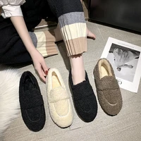 fur flats shoes women 2021 autumn and winter new bean shoes women with fleece thick soles large size warm womens shoes