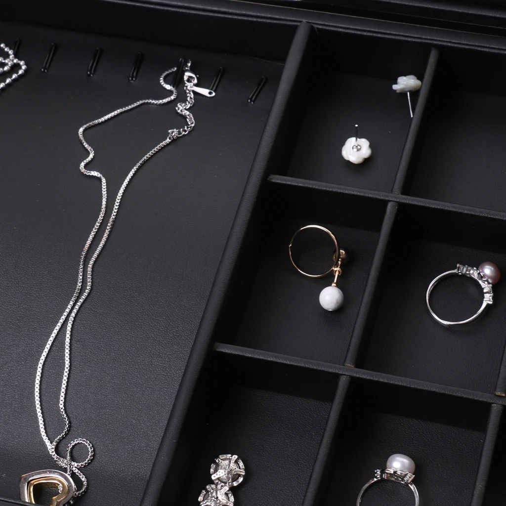 

Large Square Black Leather Necklace Jewelry Retail Display Tray Box#2
