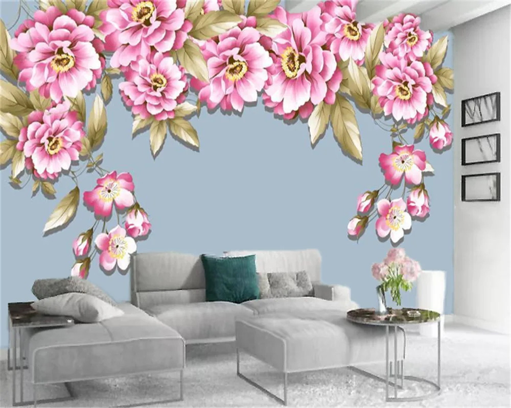 Custom 3d Flower Wallpaper Pink Rose Flamboyant HD Digital Printing Moisture-proof Beautiful Wall paper | Строительство и ремонт