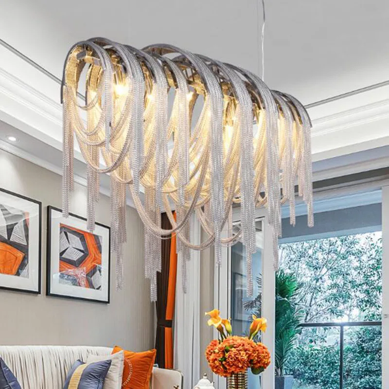 

Modern Luxury Tassel Led Chandelier Silver Gold Aluminum Chain G9 Chandelier Lamp Lustre New Design Hang lamp