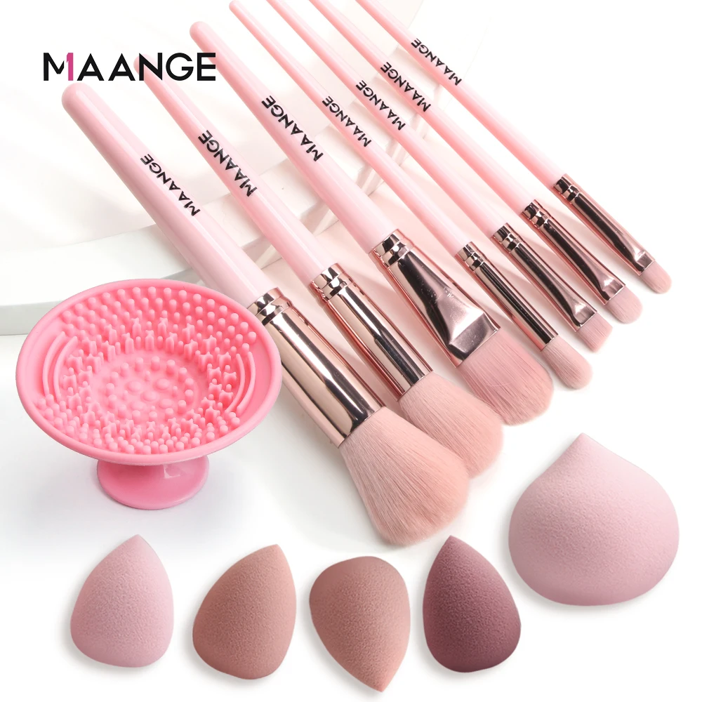 MAANGE 7/11 шт Розовый набор кистей для макияжа с 5 Мин губка и 1 Очиститель порошок