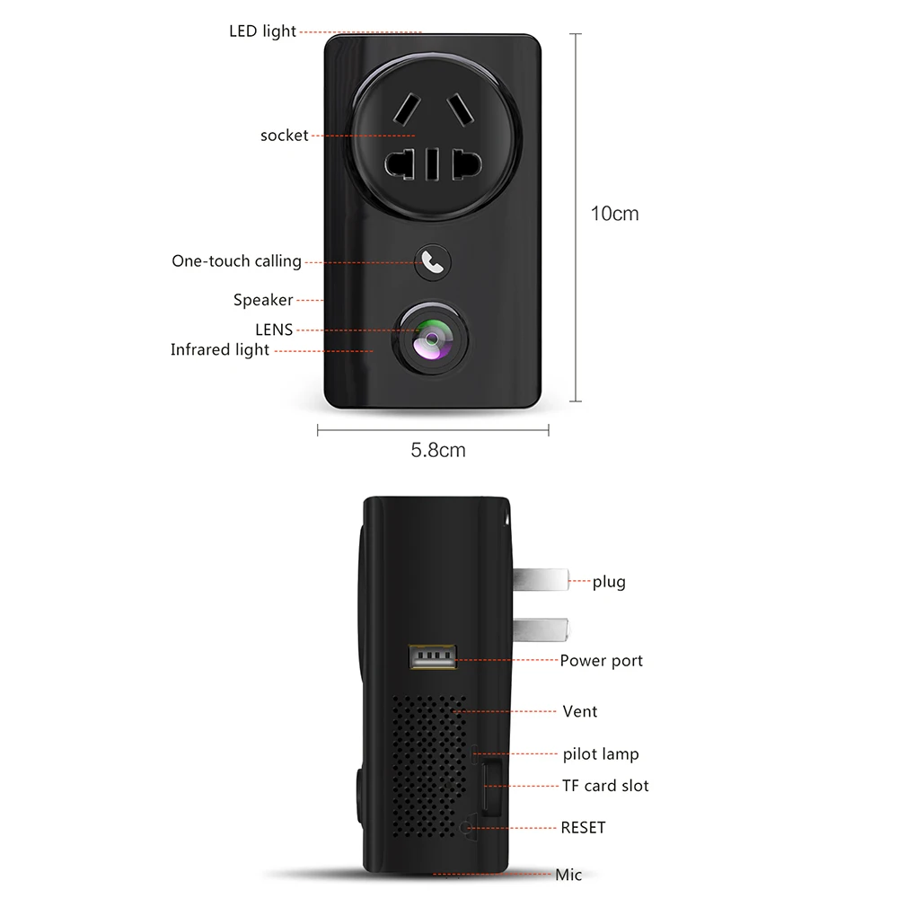 Беспроводная розетка Wi Fi камера 1080P HD USB зарядное устройство для домашней