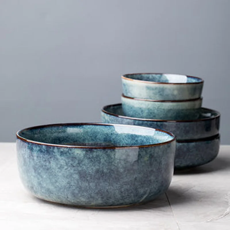 

FANCITY Home Creative Soup Bowl Noodle Bowl Big Bowl European Retro Ceramic Bowl Nostalgic Large Soup Basin Nordic Tableware