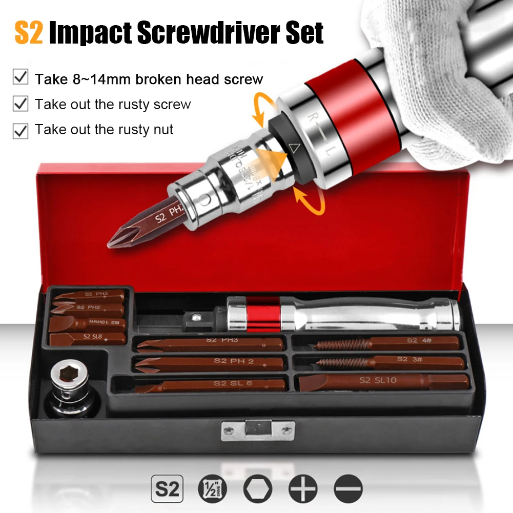 

12/13pcs Impact Screwdriver Set Removable Wear Resistant High Hardness Steel Screw Chisel Woodworking Gadgets