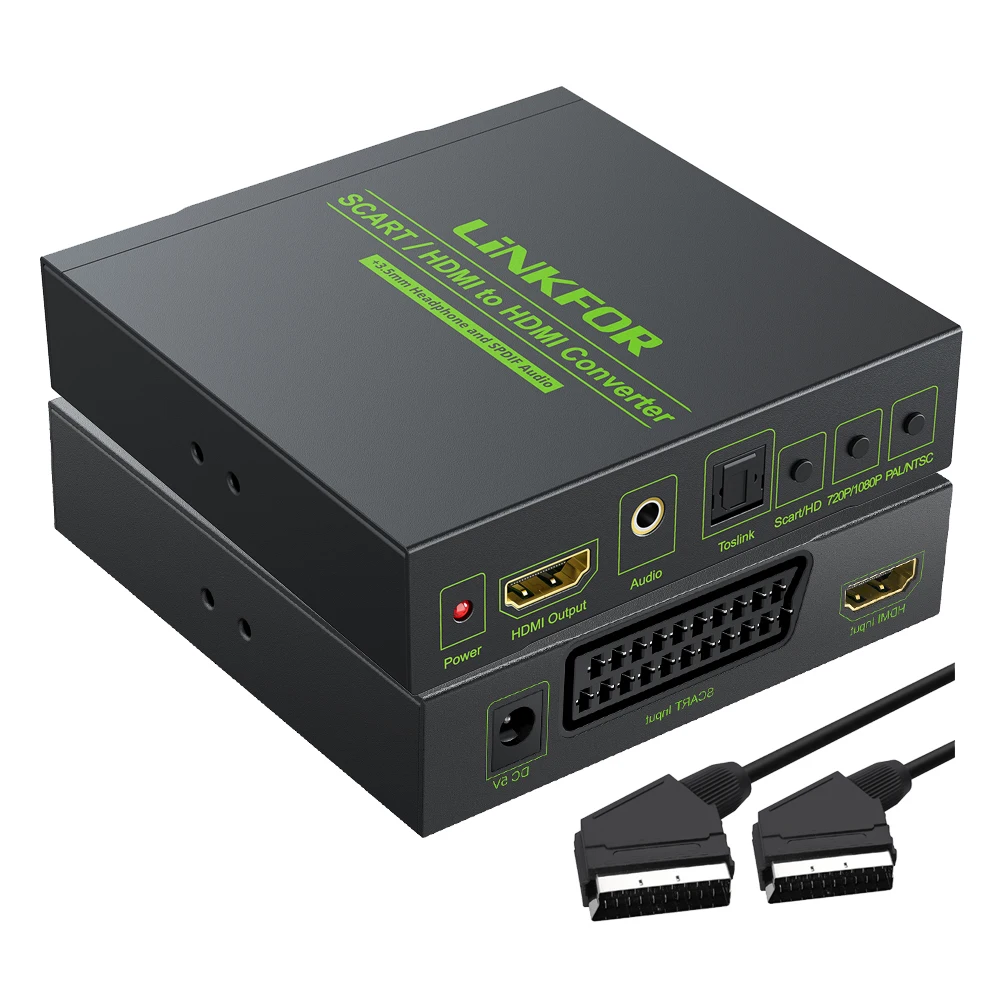 SCART + HDMI 1080P-Adaptador convertidor compatible con HDMI, compatible con señal de vídeo RGB CVBS con Audio Estéreo SPDIF de 3,5mm
