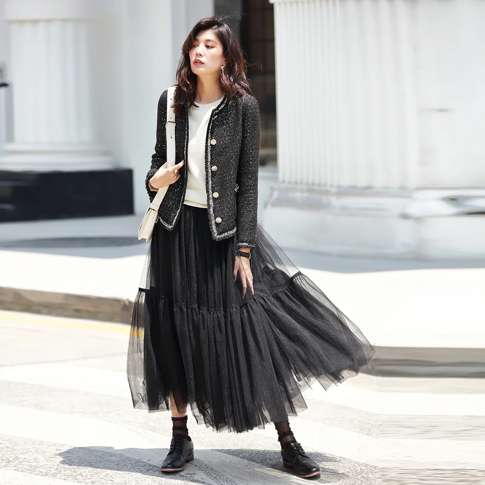 Женская твидовая куртка в готическом стиле черная клетчатая верхняя одежда для