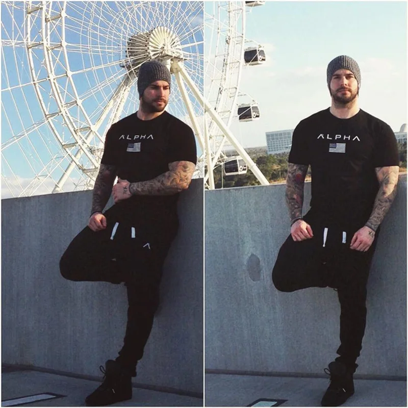 Мужские хлопковые спортивные футболки для бега с коротким рукавом и круглым