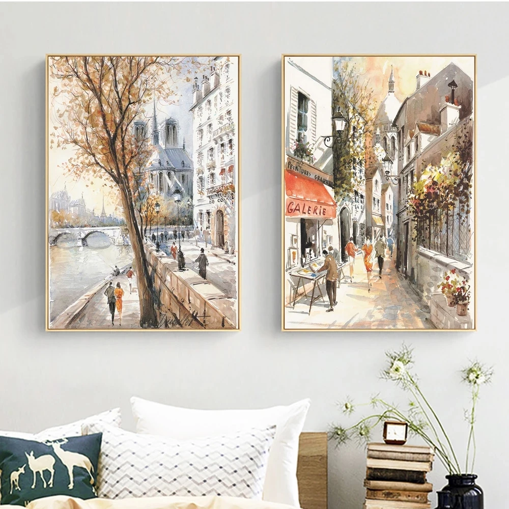 

Street Scenery Autumn City Poster Daily Life Architecture Canvas Painting Prints Art Wallpaper Decoration Living Room Bedroom