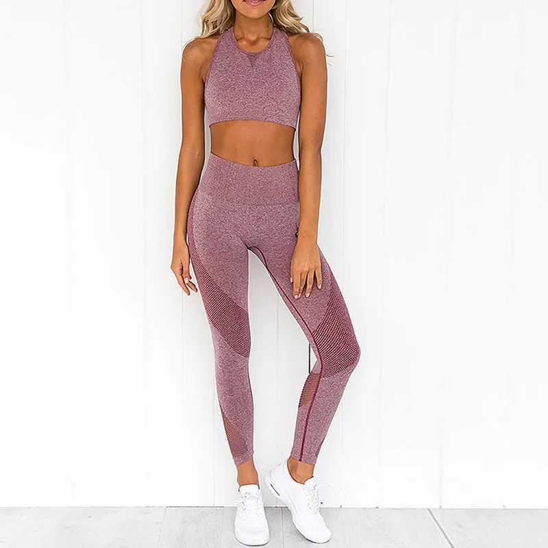 

2021 New Women Yoga Set 2pcs Sports Bra Tank Yoga Pants Slim Fitness Solid Breathable Quick Dry Yoga Clothes Workout Tracksuits