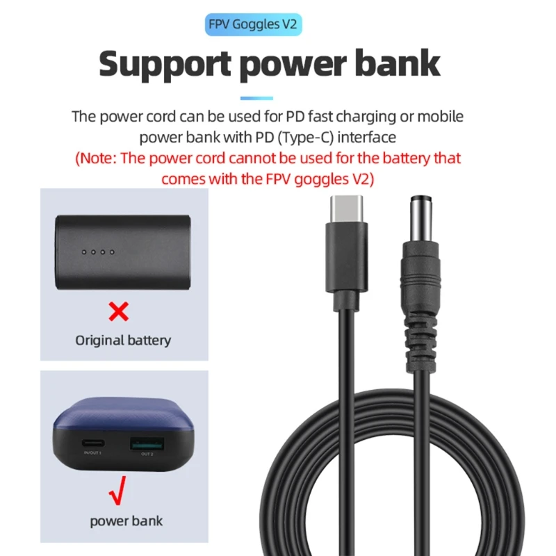 2021 New Power Cable Compatible with FPV Goggles V2, Type-C to DC Port Fast Charger Cord Line Drone Accessories