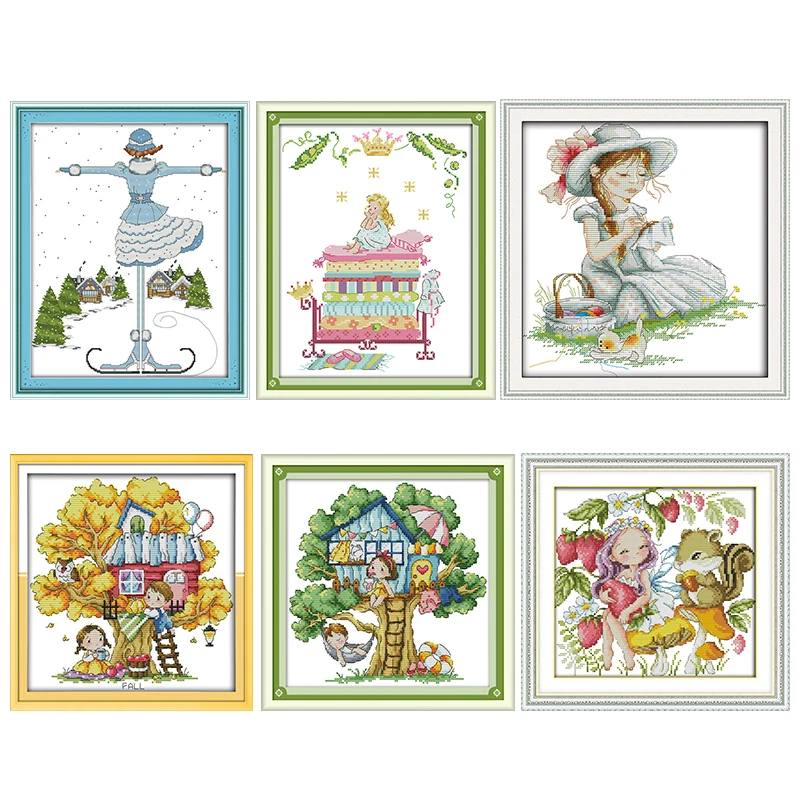 Наборы для вышивки крестиком с изображением милой девушки 11CT 14CT напечатанные