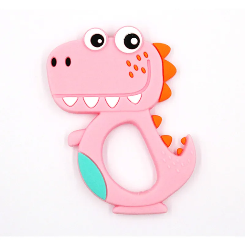 PinkDragon Детские грызуны, Силиконовые Прорезыватели для зубов, пищевые, без БФА, прорезыватели, фламинго, динозавр, стержень, Прорезыватель для зубов, подарок для ребенка, животные, прорезыватель - Цвет: PinkDragon