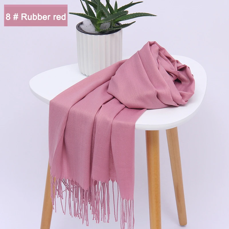 8 Rubber red Женские однотонные хлопковые шарфы с кисточкой женские зимние тонкие весенний шарф летние роскошные женские шали теплые шарфы для женщин - Цвет: 8 Rubber red