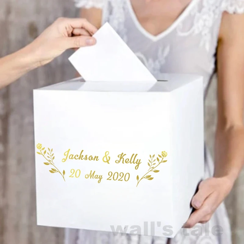 Wedding Cards and Gifts Box Vinyl Sticker Personalized Names Date Decals Custom Stickers For Boxs Art Decoration | Дом и сад