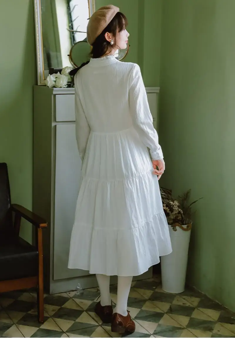 

2020 Fashion Women Long Ruffles Dress Casual Loose Long Sleeve Solid Maxi Vestidos Ladies V Neck Pleated Bohemian Dresses