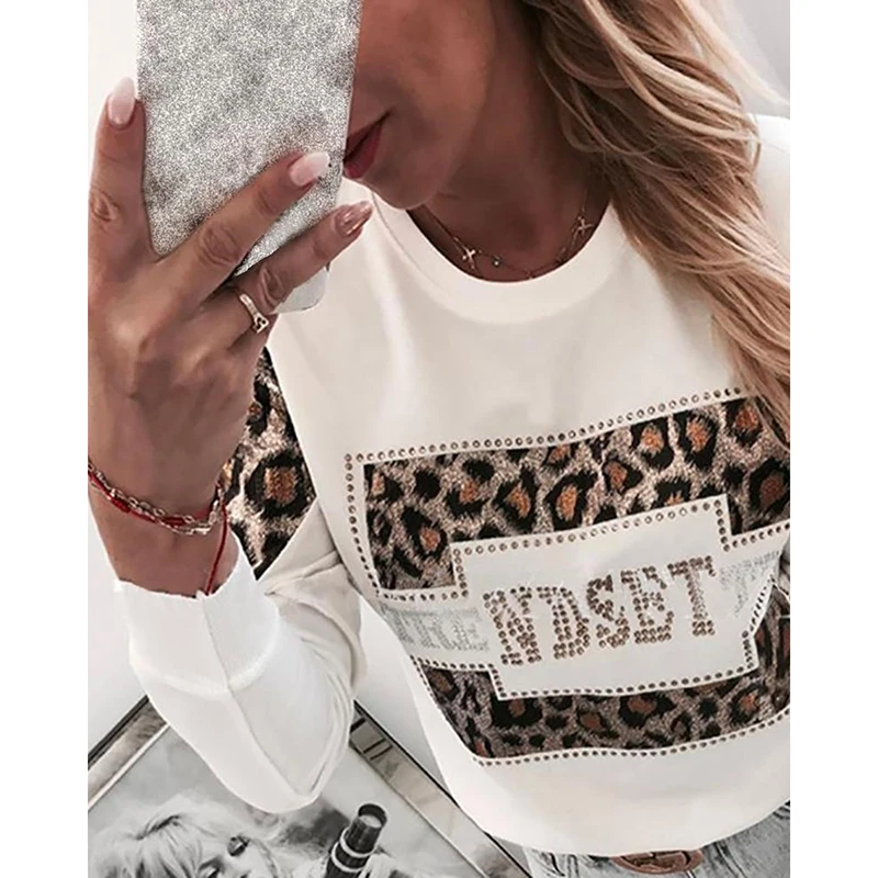 

Oversized Hoodies Women Harajuku Streetwear O-Neck Long Sleeve Sweatshirt Casual Top Leopard Letter Print Sudadera Mujer SJ5056C