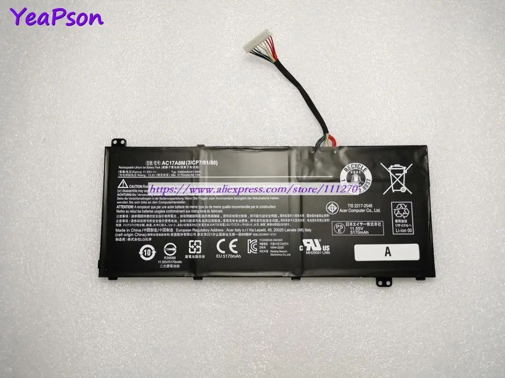 Аккумулятор для ноутбука Yeapson AC17A8M 11 55 V 5360mAh Acer Spin 3 SP314 52 549T 331FP SF314|Аккумуляторы