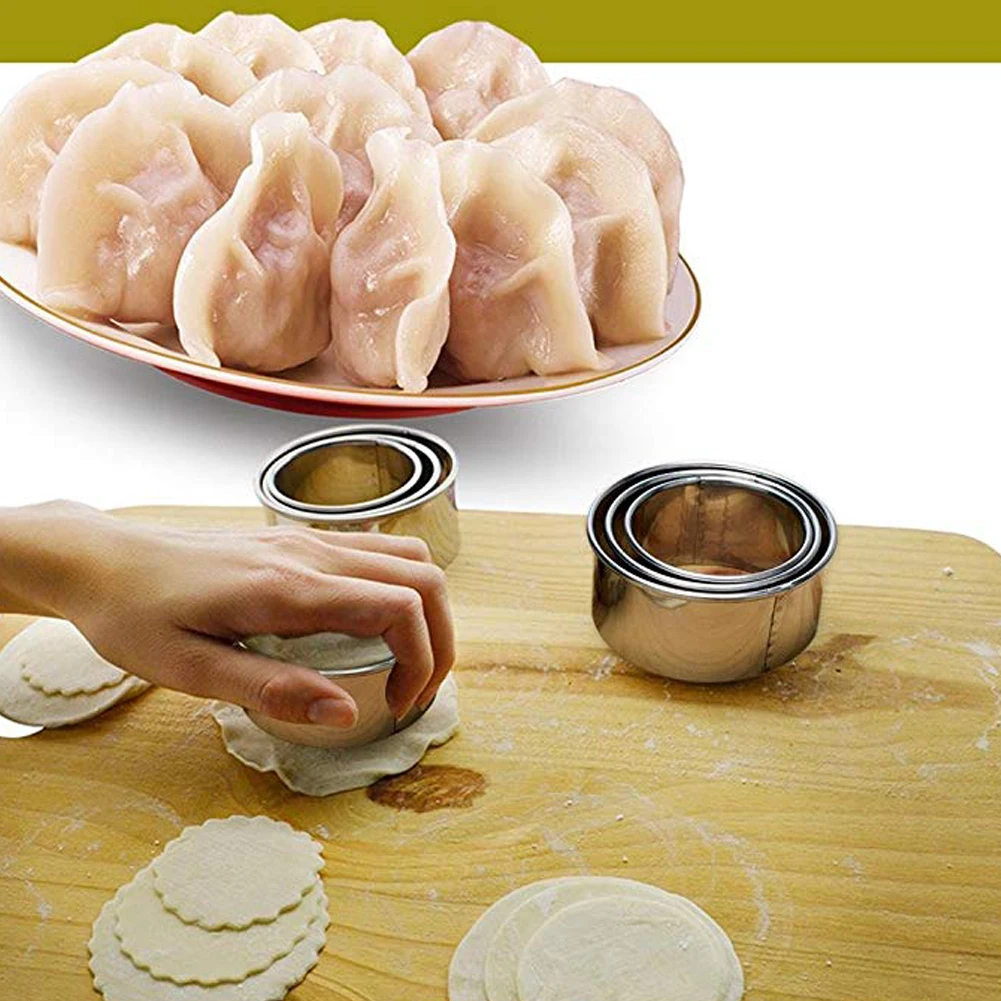 

3Pcs Stainless Steel Cut Dumplings Skin Mold DIY Kitchen Wrappers Round Cookie Pastry Baking Utensils Cutting Maker Tools