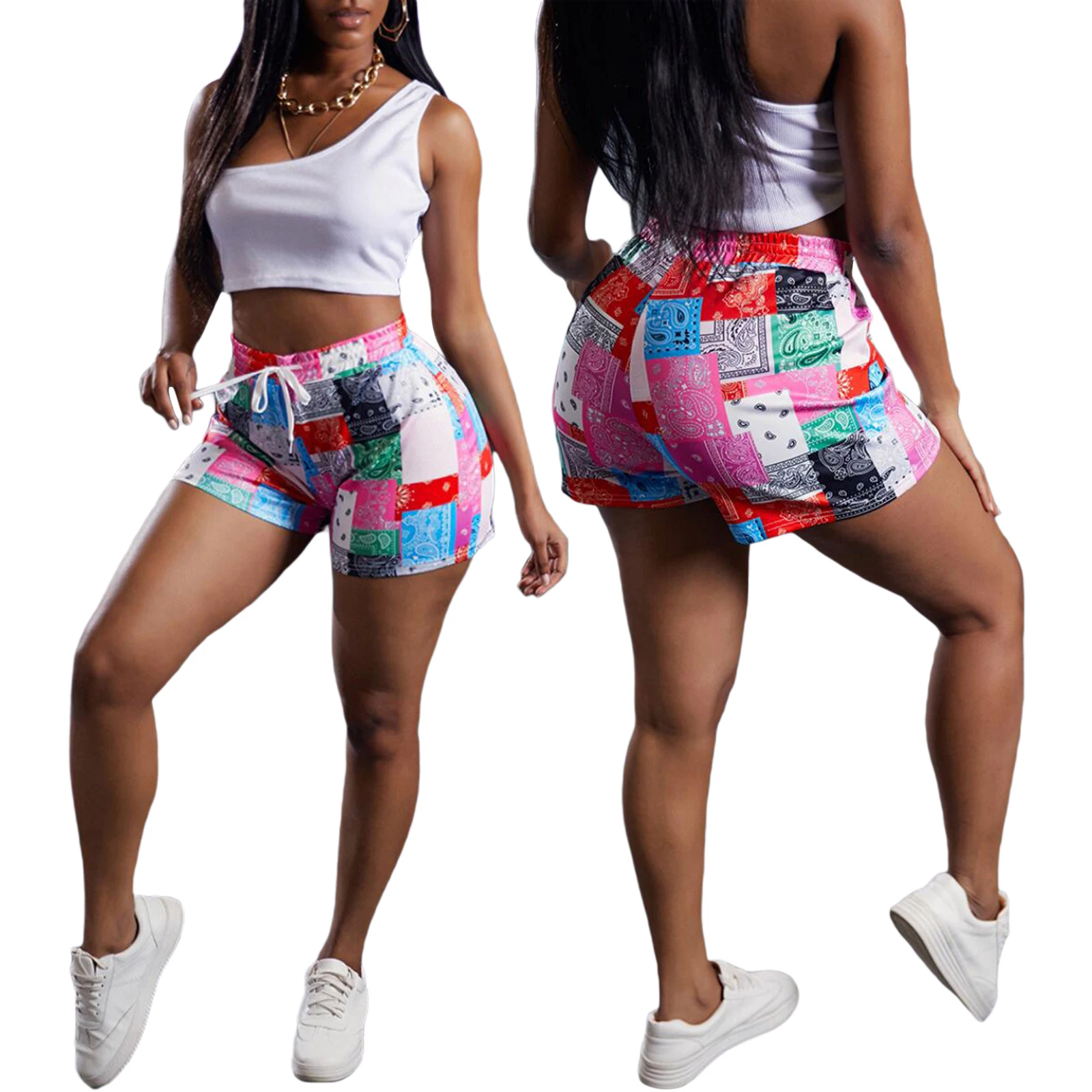 

Women Shorts Plus Size Female Paisley Cashew Flower Print Loose Elastic High Waist Beach Short Pants Summer Women Clothing 2021