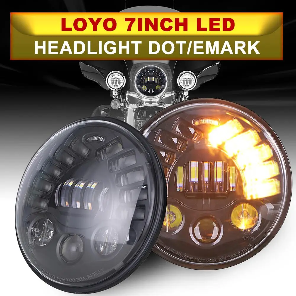 

High/Low beam 7 inch LED Headlight for Harley DRL H4 Halo Ring Signal Headlamp For JeepJK TJ Touring Lada 4x4 Yamaha Niva