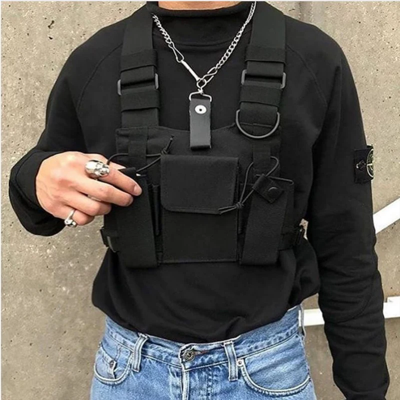 

Fashion Nylon Chest Rig Bag Black Vest Hip Hop Streetwear Functional Tactical Harness Chest Rig Kanye West Wist Pack Chest Bag