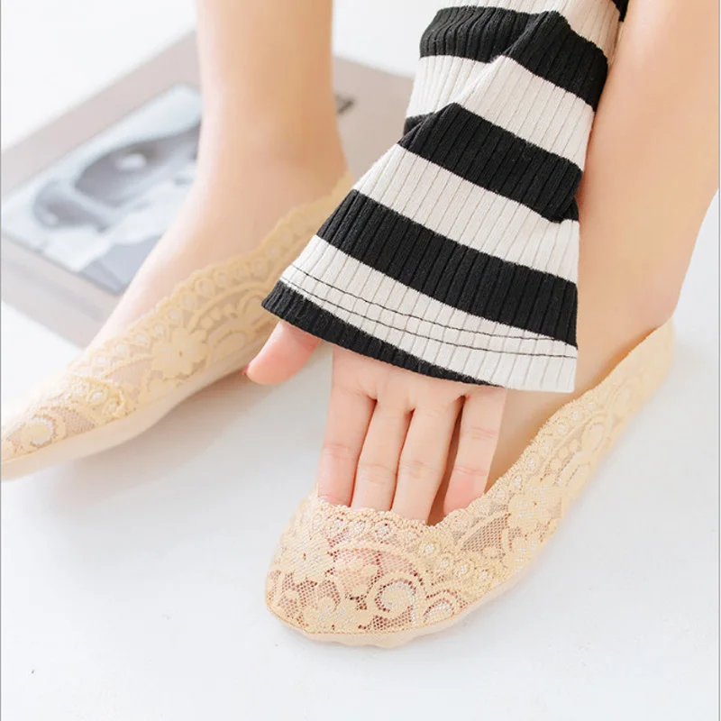5 пар/лот женские комнатные тапочки Носки башмачки невидимки сетчатые кружевные