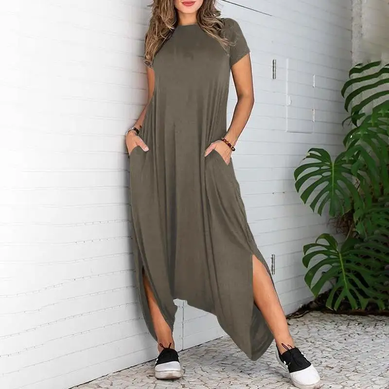 

Celmia Women Vintage Jumpsuits 2021 Fashion Drop-Crotch Short Sleeve Asymmetrical Jumpsuits Summer Long Palazzo Casual Playsuits