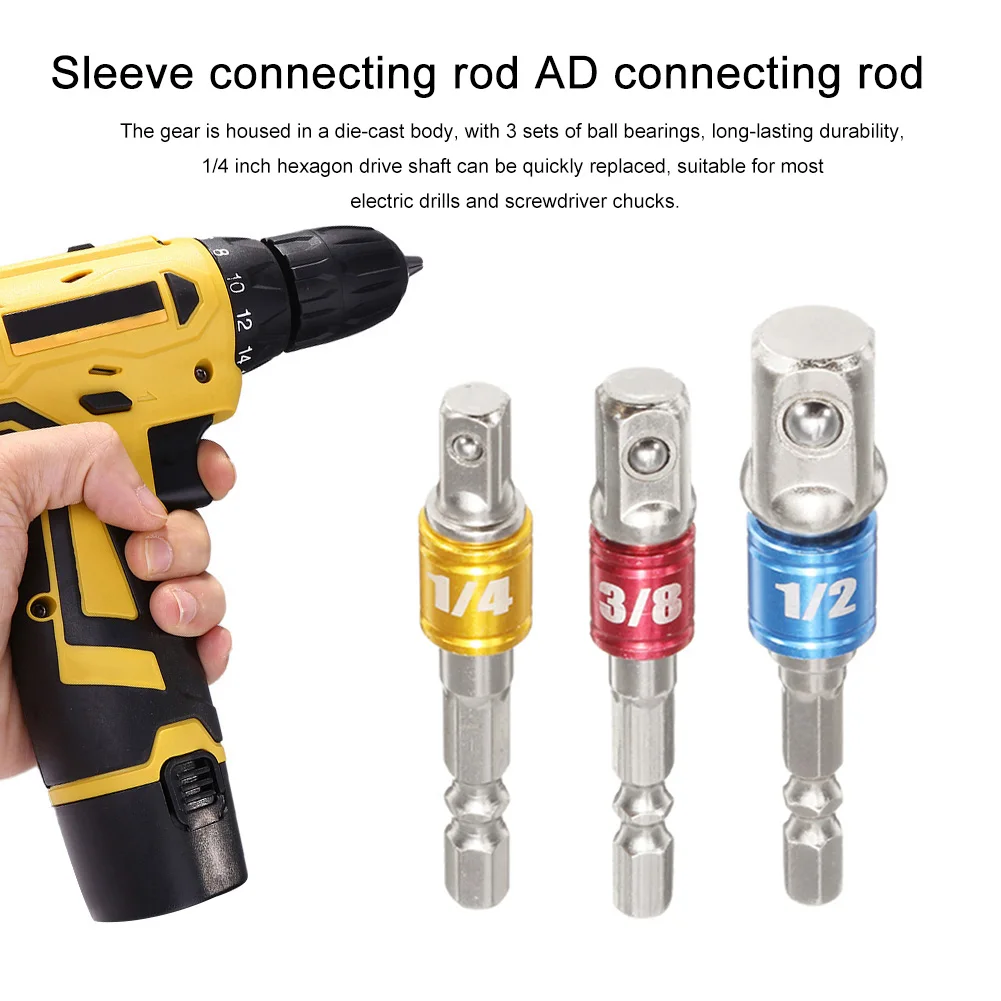 

3pcs Extension Impact Driver Drill Bits Socket Bit Adapter Hex Shank 1/4 3/8 1/2 inch Impact Drill Bit Driver