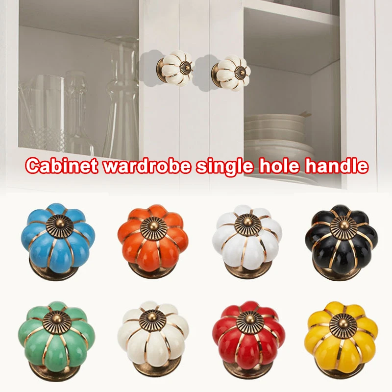 

2 Pcs/Set Vintage Pumpkin Ceramic Door Knobs Cabinet Drawer Cupboard Kitchen Pull JA55