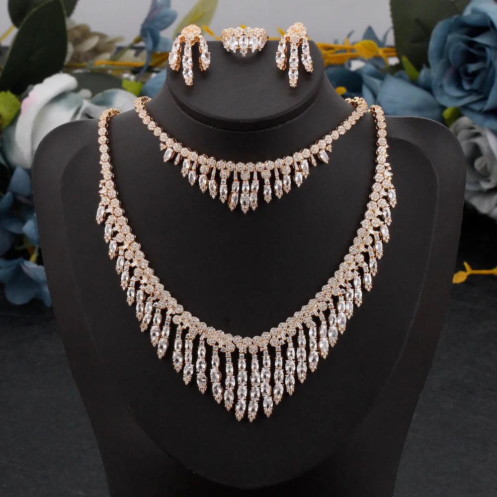 

4 шт. роскошное ожерелье с кисточкой и кулон, смешанные большие эффекты для женщин, свадебные с кубическим цирконом CZ Африканский Дубай, свадебные ювелирные наборы