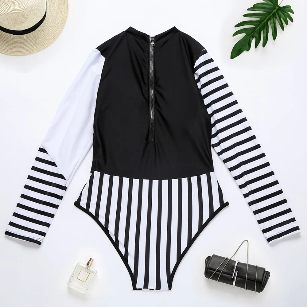 

Sexy Long Sleeve Swimwear Women 2021One Piece Swimsuit Rashguard Bathing Surfing Retro Swim Suits Maillot De Bain Monokini