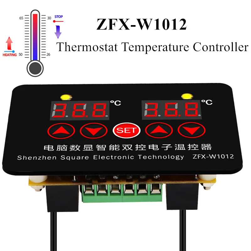 

ZFX-W1012 Digital Thermostat Sensor Incubator Temperature Controller 220V 12V 24V Two Relay Output Thermoregulator 10A Heat Cool