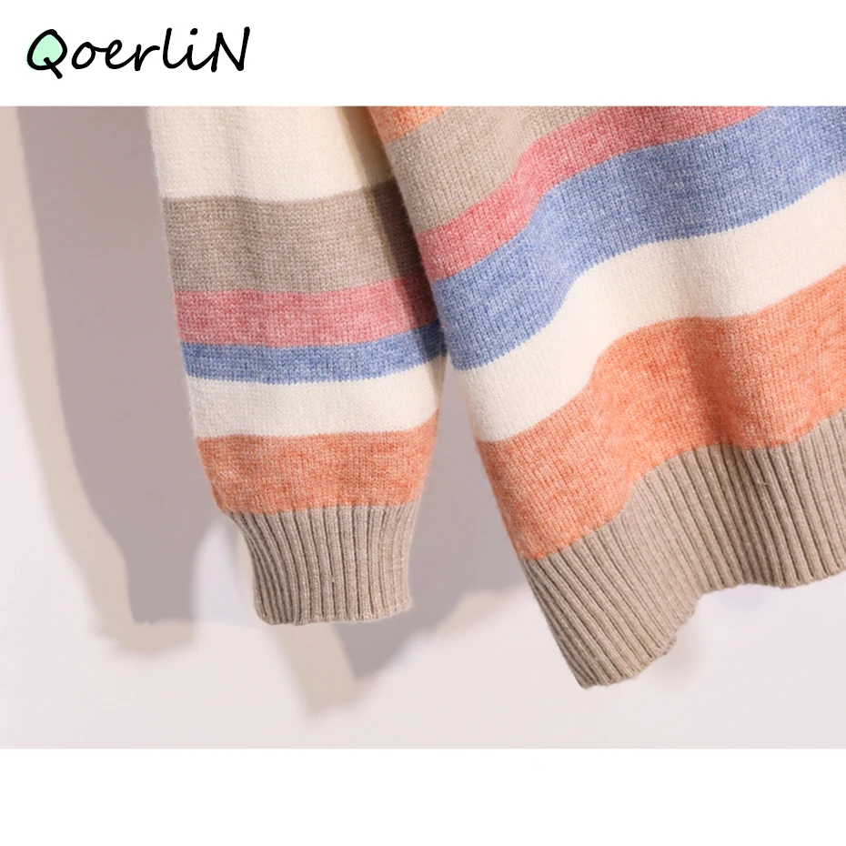 Women Winter Sweater Harajuku Rainbow Striped Pullover Female Plus Size Clothes Autumn Pulls Oversize Poncho Mujer Sueter | Женская